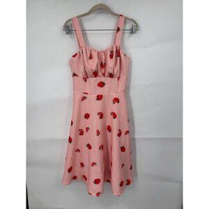 Belle Poque Strawberry Print Dress Women Medium Pink‎ Preppy Y2K Retro Novelty